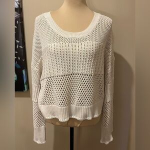 Happily Grey Open Weave Cream Crew Neck, Boxy Crop Sweater, size Large